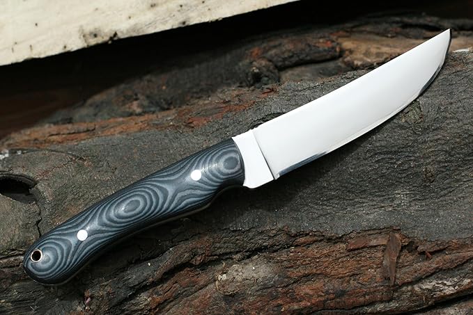 GCS Handmade Micarta Handle D2 Tool Steel Tactical Hunting Knife with leather sheath Full tang blade designed for Hunting & EDC GCS 307
