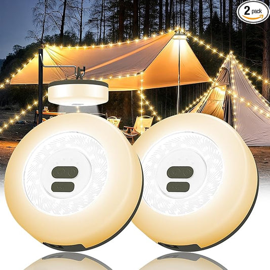 2Pack Camping String Lights, 4 in 1 Quick Storage 32.8FT Rechargeable Tent Lights with 6 Modes Hanging Waterproof Camp Lamp Camping Essentials for AwnTent Hiking Garden Bedroom Festival (Warm White)