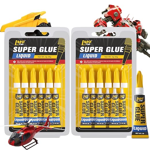 Super Glue 12x3g Liquid CA Glue, Clear Cyanoacrylate Adhesive Single Use for Shoe Sole Repair Ceramic Plastic Model Metal Wood Aquarium Leather Pottery Glass, Food Safe Strong and Instant Bonding