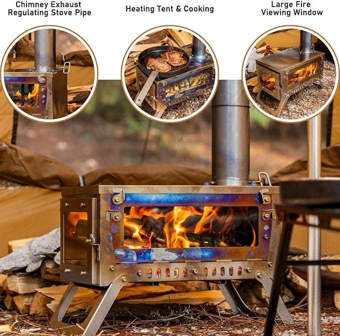 FIREHIKING Ultralight Titanium Stove Thickened TA1 Camping Tent Stove LANK Folding Portable Mini Wood Burning Stove