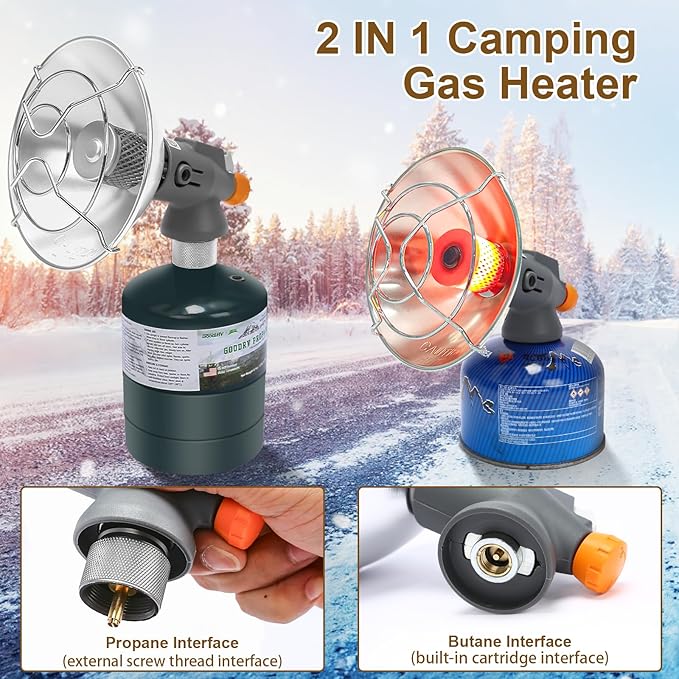Uniflasy Tent Heater for Camping, 4,300 BTU 2 In 1 Portable Propane and Butane Heater for Camper, Hiking, Fishing, Fast Heating, Gas Saving, Light Weight, Small Outdoor Gas Heater for Winter