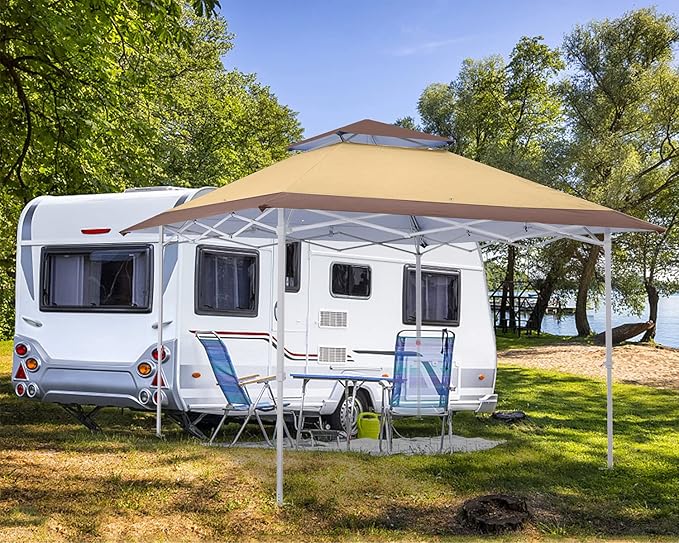 MASTERCANOPY 13x13 Pop-Up Canopy Tent Instant Shelter Outdoor Canopy with Wheeled Bag (Brown&Khaki)