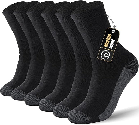 3 Pairs Men's Merino Wool Socks - Thermal Winter and Hiking Socks with Cushioned Support for Everyday Comfort