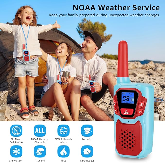 Walkie Talkies for Kids Rechargeable Walkie-Talkie for Adults Long Range Pink 2 Way Radio 2 Pack with Lanyard Battery 4 Miles NOAA USB, Family Toy for 3-12 Year Old Girls Boys Toddlers Camping