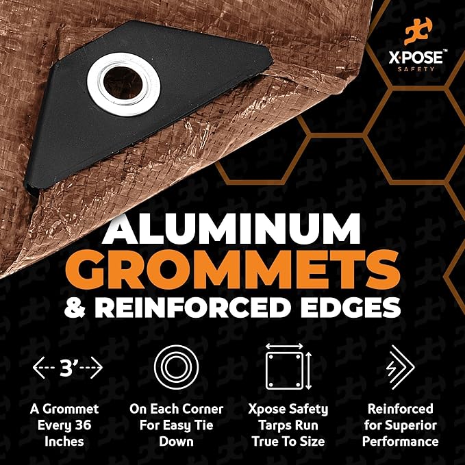 Multipurpose Protective Cover Brown Poly Tarp 9' x 12' (2-Pack) - Durable, Water Resistant, Weather Resistant - 5 Mil Thick Polyethylene - by Xpose Safety