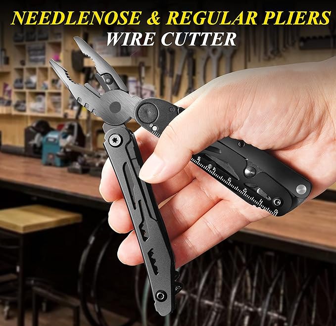 RoverTac Multitool Pocket Knife Tactical Camping Survival Knife Gifts for Men Dad Husband 18 in 1 Multi Tool Knife Pliers Scissors Saw Corkscrew 9-Pack Screwdrivers with Safety Lock and Nylon Sheath