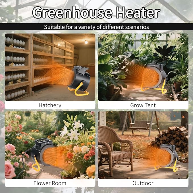 Greenhouse Heater with Digital Thermostat, 1500W Electric Outdoor Heater, Overheat Protection, Fast Heating, Waterproof for Grow Tent, Green House, Patio