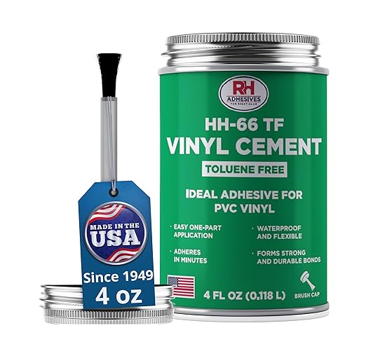 HH-66 Toluene Free Vinyl Cement, 4 oz. can - Vinyl Adhesive, Cement Glue, Repair Glue, Inflatables, Pool Liner, Tarps, Tents, Awnings, Mats, Covers, Waterproof, High Strength, RH Adhesives