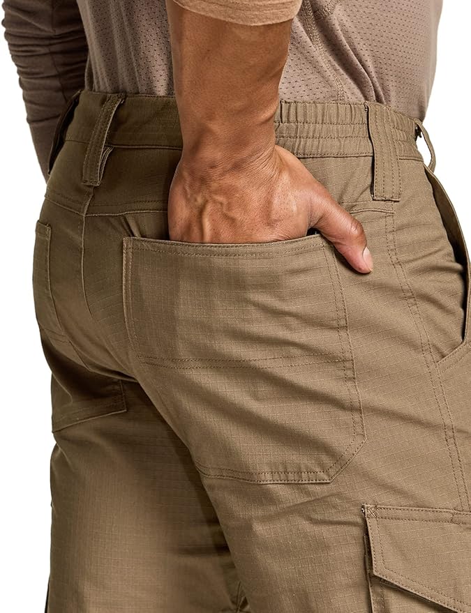 CQR Men's Flex Ripstop Tactical Pants, Water Resistant Stretch Cargo Pants, Lightweight EDC Hiking Work Pants