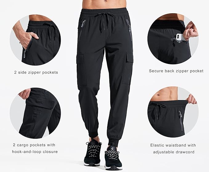 Libin Men's Lightweight Joggers Quick Dry Cargo Hiking Pants Track Running Workout Athletic Travel Casual Outdoor