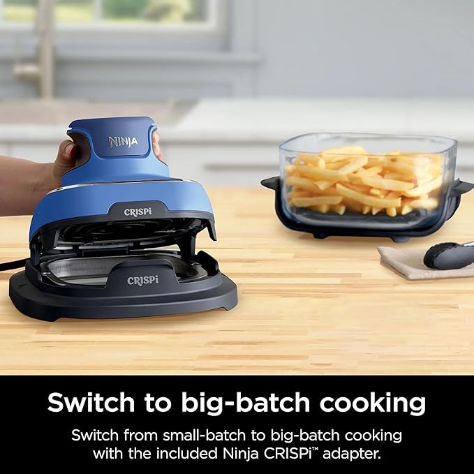 Ninja Crispi 5-in-1 Portable Glass Air Fryer Cooking System, 1500W, 6-Cup, 4-Quart & 2.5-Quart TempWare Containers With Lids, Microwave, Freezer & Dishwasher Safe, Blue, FN103CO