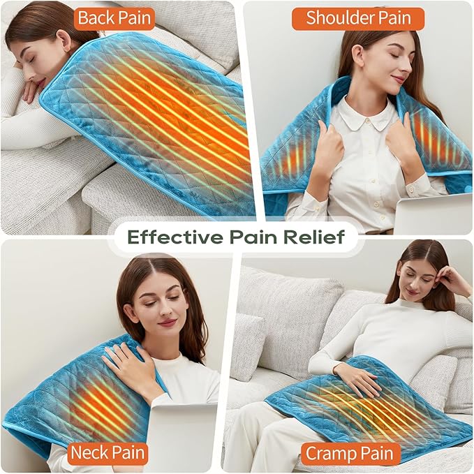 Electric Heating Pad for Pain Relief - 35"x20" King Size, Moist & Dry Heat, Soft Velvet, Machine Washable, Adjustable Temperature, Auto Shut-Off, Ideal for Back, Neck, Shoulder & Menstrual Cramps