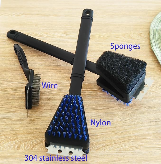 Nylon Grill Brush No Wire Bristle Barbecue Brush Grill Cleaning Kit Safe Grill Scraper Brush for Outdoor Grill Cleaner with Hole BBQ Brush Accessories Clean Cool Grates Gift for Men/Dad 3 PCS