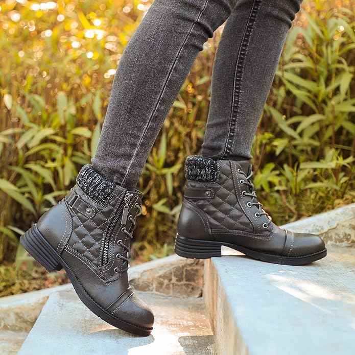STQ Women's Combat Boots Lace up Ankle Booties