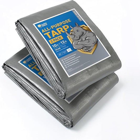 GUARD SHIELD Tarps Heavy Duty Waterproof 10x12 Feet Silver/Black Poly Tarp Cover Outdoor Thick UV Resistant Tarpaulin with Grommets 10mil (2-Pack)