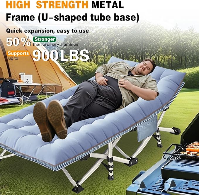 Oversize Cots 2 Pack XXL Camping Cot with Mattress Extra Large Folding Cot Heavy Duty Comfortable Cots for Sleeping Guest Bed Includ Carry Bag Easy to Set Up Home Indoor Outdoor Vacation