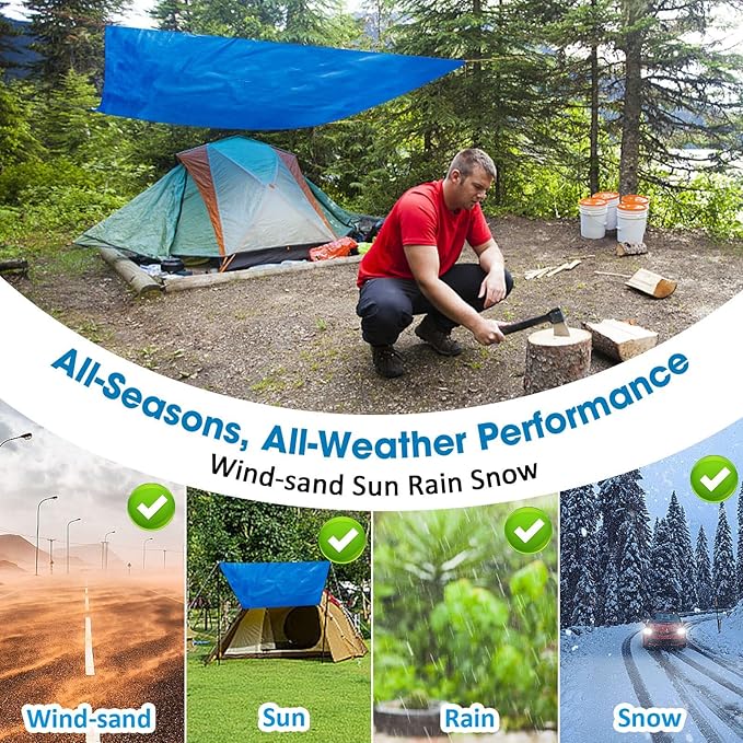 Double-Sided Waterproof Poly Tarp 6x8 Feet 5mil Thick Polyethylene Tarps, Perfect for Outdoor Use, Plastic Cover & Mat for Tent Camping Storage Boat Bikes Vehicles, 2 Pack