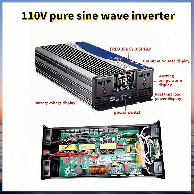 3500W Power Inverter 48V DC to 110V AC Converter with LED Display Dual AC Outlets Dual Fans Radiating for RV, Camp, Boat and Home Emergency Portable Pure Sine Wave Inverter (Smart Screen, 3500W 48V)