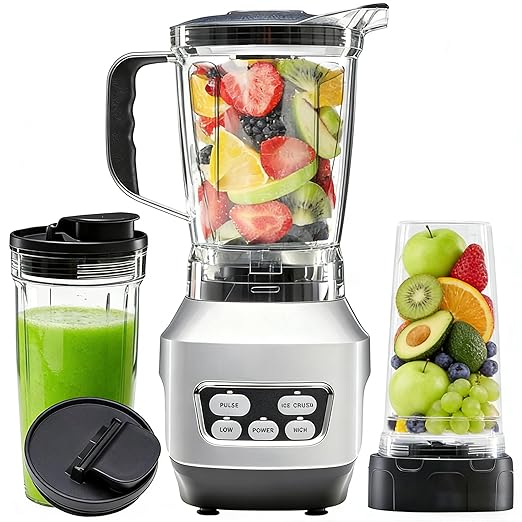 OLIXIS Smoothie Blender, Countertop Blenders for Kitchen with 23 34 60 oz BPA-Free Portable Cups, Professional Smoothie Maker with Four Programs for Shakes, Sauces, Juice and Ice Crushing, Silver