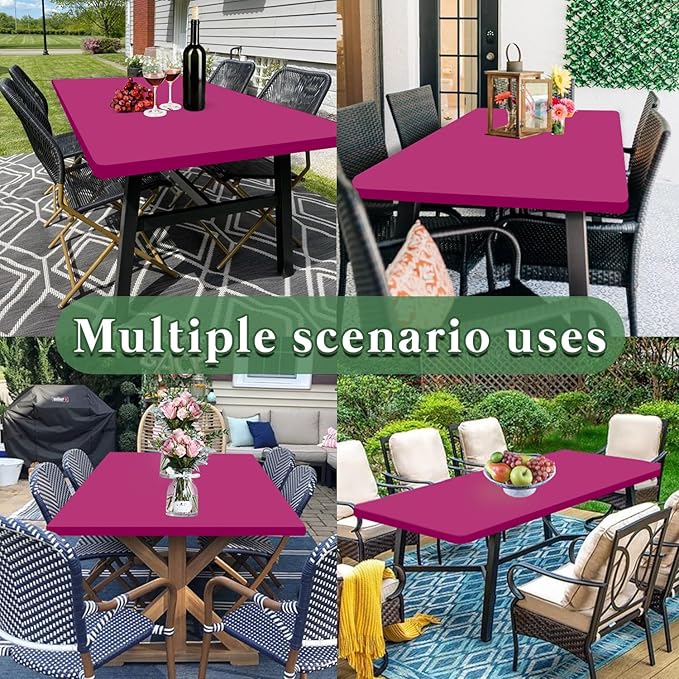 10 Pack Picnic Table Cover Elastic Fitted Outdoor Tablecloths for 8 Foot Rectangle Tables Waterproof Stretch Washable Patio Folding Spandex Table Cloth Camping Banquet Parties (Hot Pink,30" x 96")