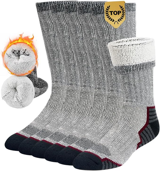 Merino Wool Socks for Men and Women Thermal Crew Winter Hiking Warm Boot Socks For Work With Cushioned Sole 3 Pairs