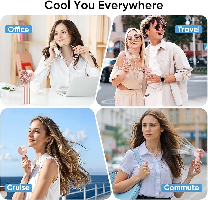 AMACOOL Portable Handheld Turbo Fan, 17Hrs Runtime, 4 Speeds Wind, Cool Metal Body, Rechargeable Battery Personal Fan, Mini Pocket Fans for Girl Woman Man Travel Makeup Camping Outdoor-Pink