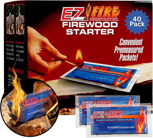 Naturally Occurring, Reliable, All Purpose, Easy-to-Use Fire Starter for Wood Stoves, Fireplaces, Campfires, and Bonfire – Waterproof, Windproof, Safe, Clean, Odorless | 40 Pack