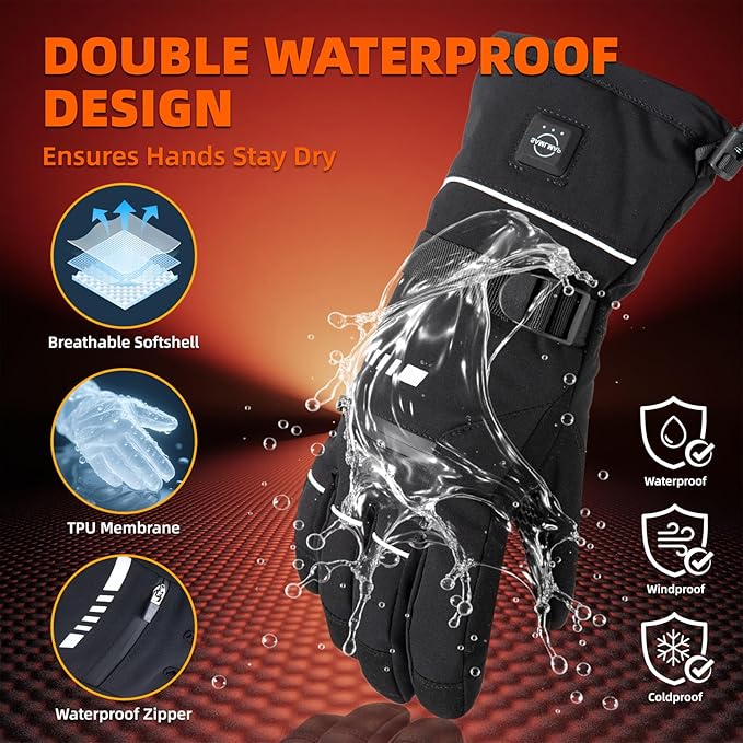 Heated Gloves, Electric Gloves Heated for Men/Women Rechargeable, Waterproof Work Motorcycle Glove for Winter Outdoor