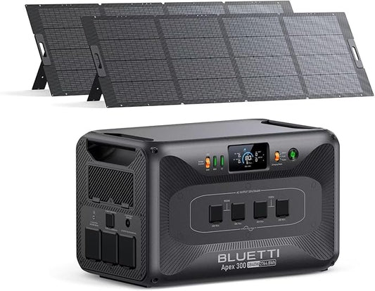 BLUETTI Apex 300 Solar Generator (2025 New) with 2 350W Solar Panels, 2764.8Wh LFP Battery Backup with 6 3840W AC Outlets (7680W Surge), 120V/240V Dual Voltage, Ideal for Camping and Off-Grid Living