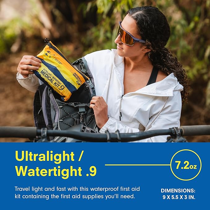 Adventure Medical Kit Ultralight/Watertight Medical Kit .9 - Up to 4 People, Up to 4 Days - Includes Bandages, Blister Essentials & More - Perfect for Hiking, Biking & Climbing