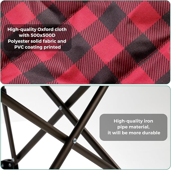 SUNNYFEEL Oversized Folding Camping Chair 800 LBS Heavy Duty for Big Tall People Red Padded Portable Collapsible Chairs with Armrest Cup Holder & Pocket for Outdoor Travel Picnic Camp Sports