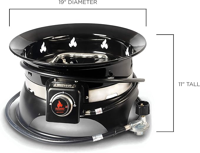 Outland Living Firebowl, Smokeless Fire Pit, Round Outdoor Portable Propane Gas Fire Pit With Fire Pit Cover & Carry Kit, 19-inch Diameter 58,000 Btu, 870 Premium Black Perfect for Outside Use