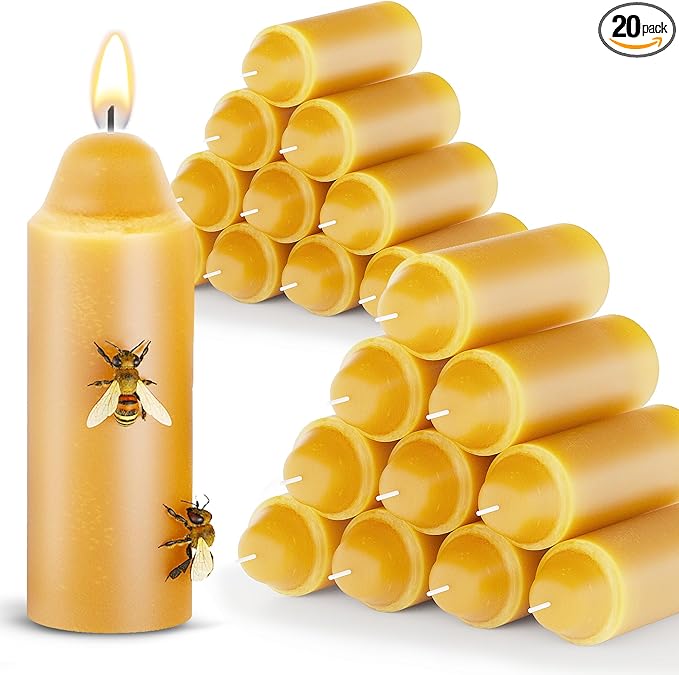 15-Hour Natural Pure Beeswax Candles for Candle Lanterns, Long Lasting Burning Candles Bulk for Camping, Emergency, Survival Emergency Preparedness (20)