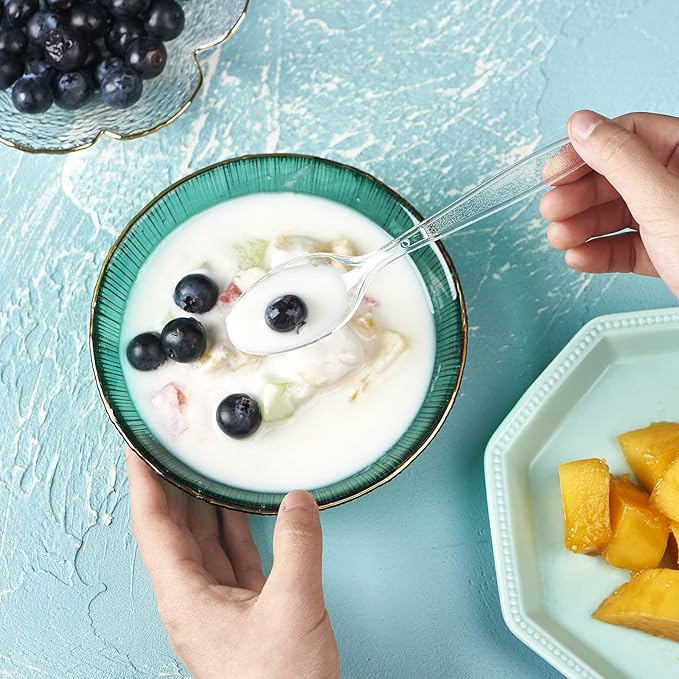 300 Crystal Clear Plastic Spoons Heavy Duty Silverware Set Disposable Serving Utensils Fancy Cutlery Elegant Flatware Heavyweight Plasticware Bulk Premium Sturdy Tableware Party Restaurant Supplies