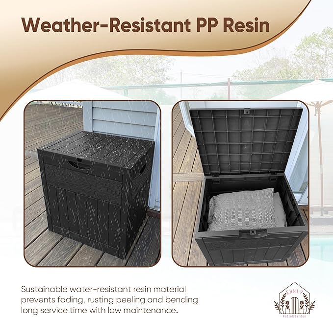 31 Gallon Deck Box, Small Outdoor Storage Box Waterproof, Lockable Secure Package Bin Delivery Box for Outside Front Porch, Patio Cushions Storage Box, Delivery Driver Snack Box for Porch, Black