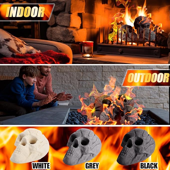 1 Pack Fire Pit Skulls 8.7 Inch Halloween Imitated Human Ceramic Firepit Head Fireproof Skulls Bonfire Accessories Fake Logs Halloween Decor for Gas Campfire Fireplace Wood Fires (Black)