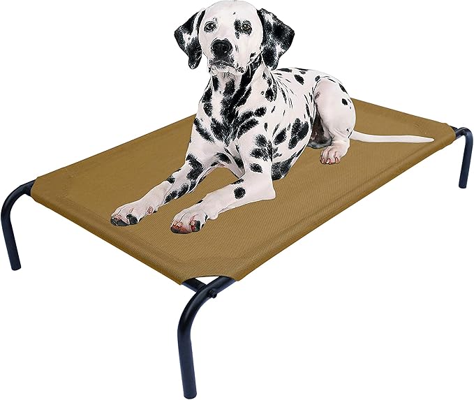 PHYEX Heavy Duty Steel-Framed Portable Elevated Pet Bed, Elevated Cooling Pet Cot, 43.5" L x 25.5" W x 7.8" H(M, Brown)