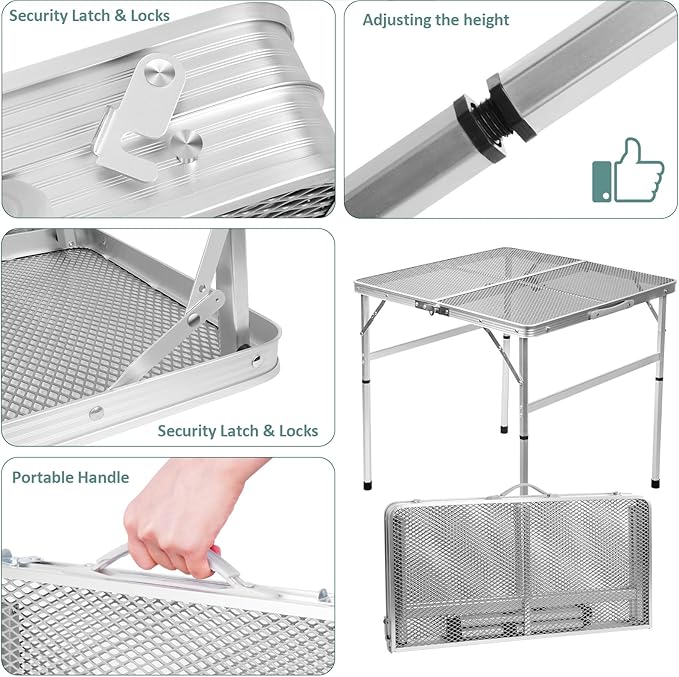Square Folding Table, Easy for Storage, Compact and Portable Picnic Table for Grill, Outdoor Camping, Garden, Patio, Dining, BBQ, Party, Market and Card Table, 27.2 L × 27.2W inches
