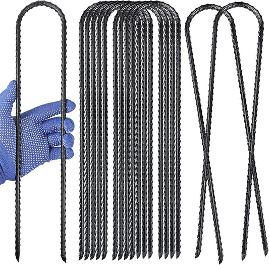 16 Inch Trampoline High Wind Stakes Heavy Duty Ground Anchors U Rebar Stakes for Trampoline, Dog Fence (24 Pack)