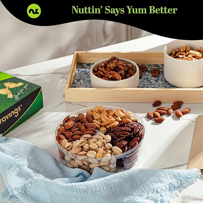 NUT CRAVINGS - Diwali Sweets Hamper Mixed Nuts Gift Basket in Green Gold Box (4 Assortments) Food Arrangement, Healthy Snack Care Package, Food Assortments