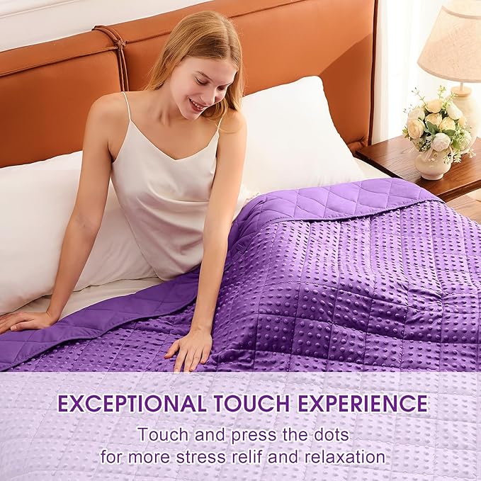 Weighted Blanket for Adults (12lbs, 48"x72" Twin Size) - Breathable Minky Heavy Blanket for 110-130lbs with Premium Glass Beads - Soft Thick Blanket for All-Season Sleeping - Purple