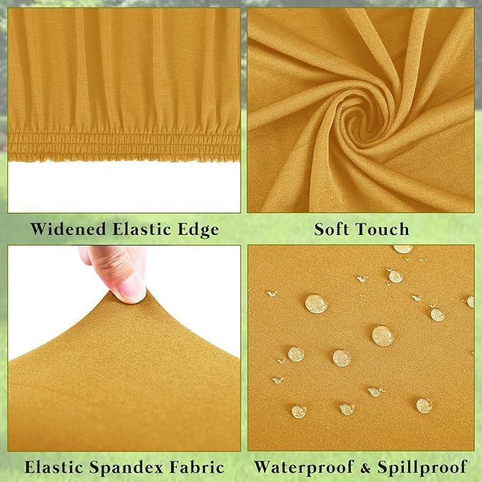 6 Pack 8 Foot Picnic Table Cover Fitted Outdoor Tablecloth for Rectangle Tables Elastic Waterproof Stretch Washable Patio Folding Spandex Table Cloth for Camping Banquet Parties (Mustard,30" x 96")