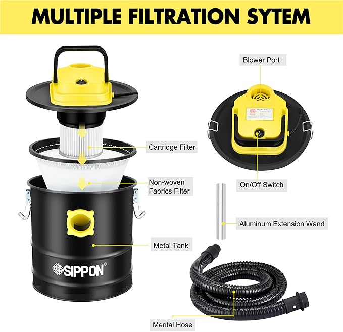 Ash Vacuum Cleaner, Pellet Stove Vacuum Cleaner with Blower Function, 800W Powerful Suction 2.6 Gallon All-in-One Ash Vacuum for Fireplaces, Pellet Stoves