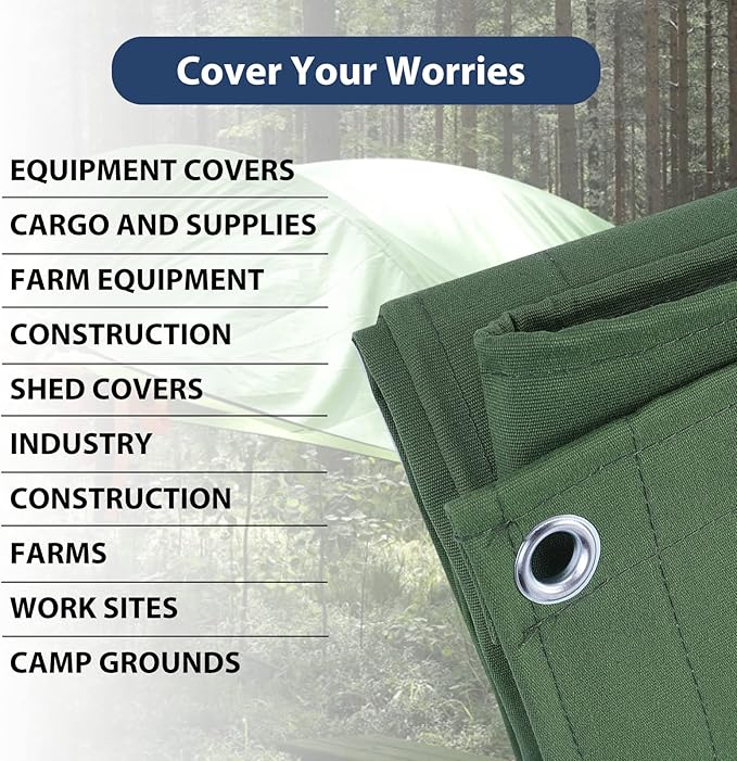 10’x12’ Canvas Tarps Heavy Duty Waterproof Tarpaulins with Aluminum Grommets,UV Resistant, 22Mil Multipurpose Drop Cloth, 14oz Durable Cover Sheet for Outdoor and Indoor Use with Ropes.