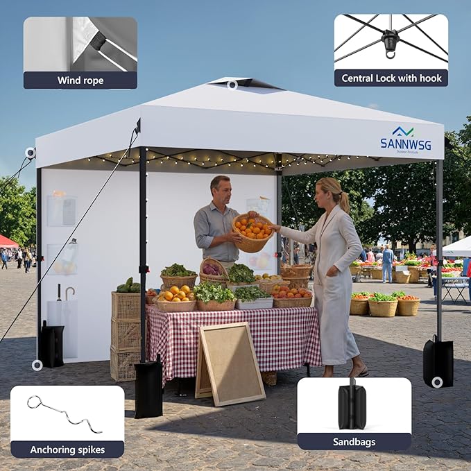 12X12 Pop Up Canopy Tent,Removable Pockets Sidewall for Extra Storage,Easy Up Canopy,Heavy Duty One Person Set Up Event Tent,White