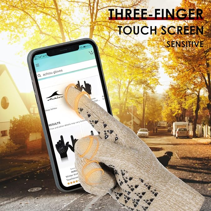 Achiou Winter Gloves, Glove for Men Women, Upgraded Touch Screen Texting Warm Running with Thermal Soft Knit Lining