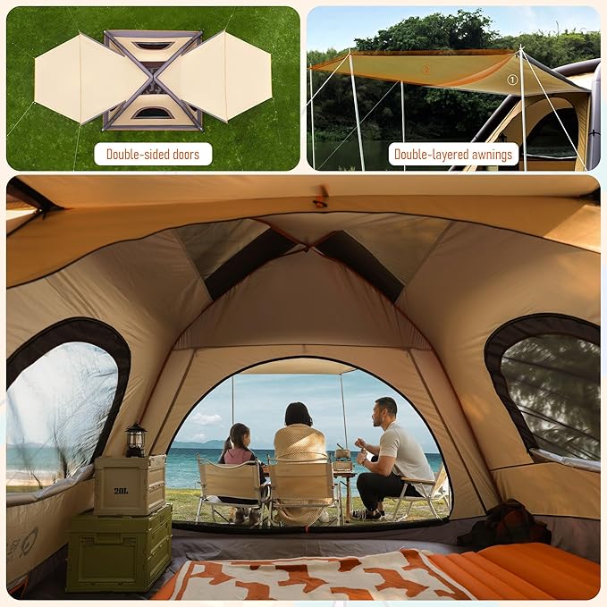 Automatic Large Tent for Camping 4 Person, Waterproof Tents for Camping, Windproof Inflatable Tents with Mosquito Screen Window, Camping Tent for Traveling, Beach