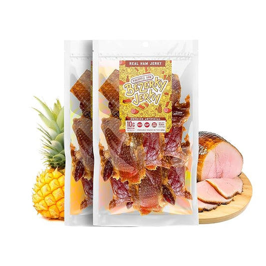 Authentic American Ham | Keto-Friendly | Made with Premium Meat | Pineapple Jerky | All-Natural | Non-GMO & Gluten-Free | On the Go High Protein Snack | Bezerky Jerky 16 Oz (Pack of 1)