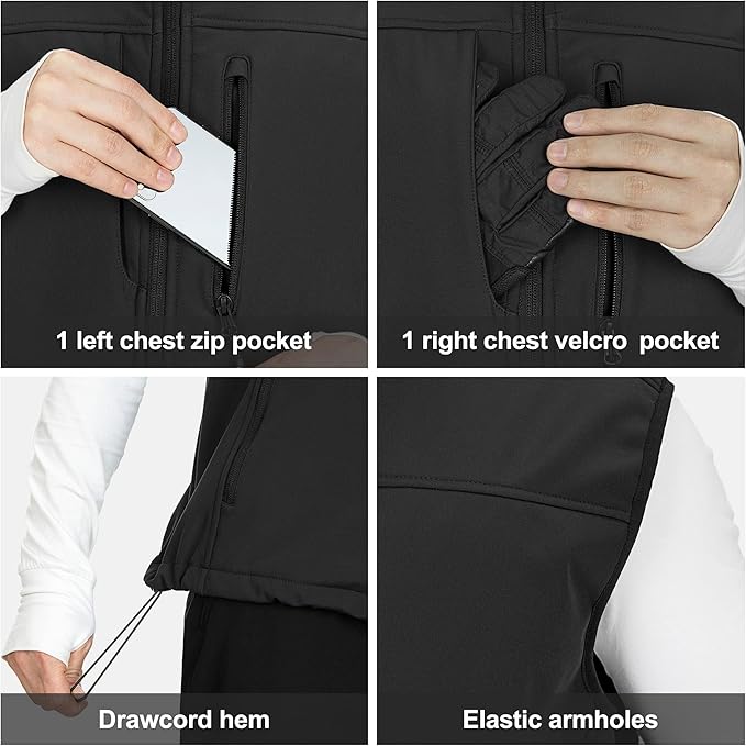 Outdoor Ventures Men's Running Vest Outerwear, Lightweight Windproof Fleece-Lined Softshell Sleeveless Jacket for Golf