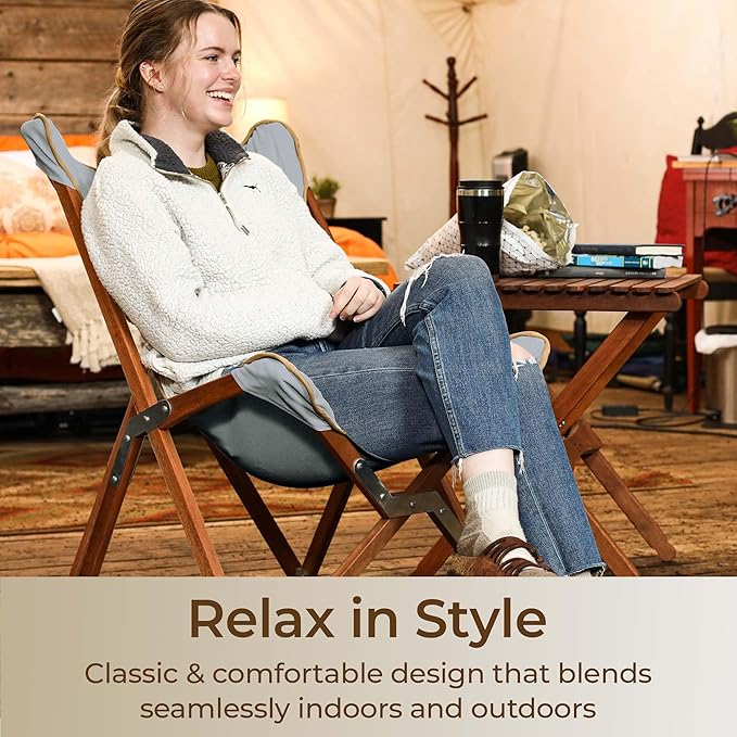 BYER OF MAINE Pangean Butterfly Chair, Easy-Fold Hardwood Sling Chair – Portable Beach, Camping & Patio Seat – 34″H × 23″W × 27″D in Granite
